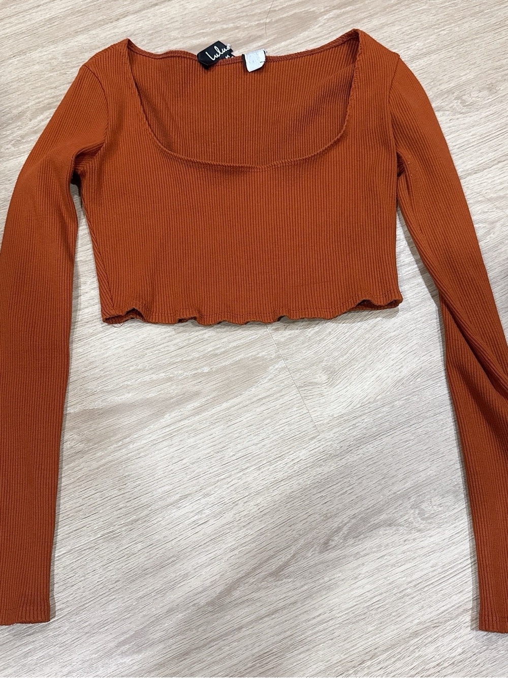 Lulu's Burnt Orange Ribbed Long Sleeve Crop Top